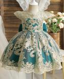 Vestidos de princesa de encaje con lazo para niñas, vestido elegante con flores bordadas para niños, vestido de tutú para fiesta