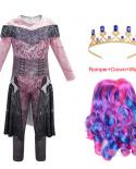Halloween Descendants 3 Costume For Big Girl Jumpsuit Tracksuit Christmas Children Wigrompercrown 3pc Set Kid Boutique