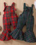 New Year Toddler Baby Girl Plaid Overall Pant Infant Kid Flared Pants