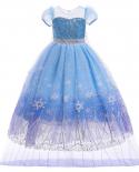Elsa Snow Queen Dress For Girl Cosplay Costume Halloween Kid Up Sequins Lace Cloak Frock Children Party Tunic Clothes  G