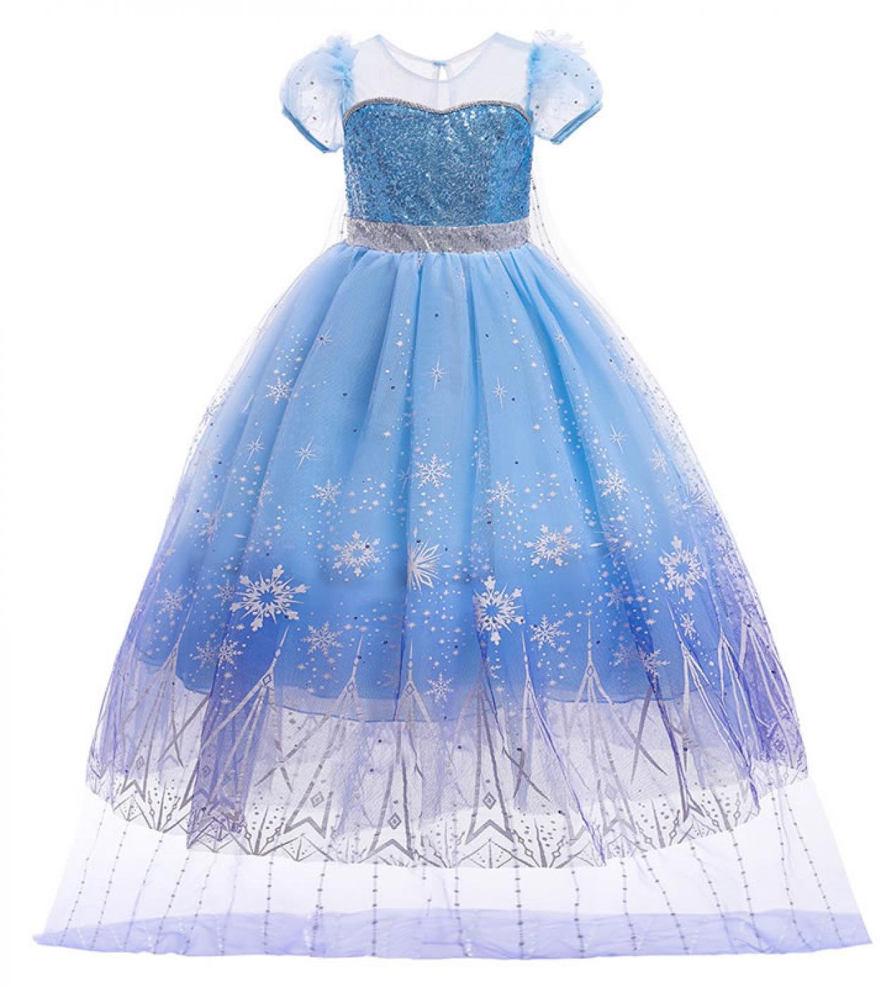 فستان ملكة الثلج إلسا للبنات أزياء تنكرية للهالوين للأطفال عباءة من الدانتيل مطرزة بالترتر فستان تونك للأطفال للحفلات G