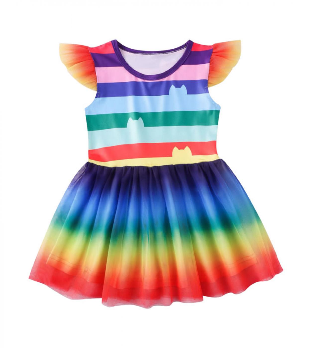 Summer Gabbys Dollhouse Costume For Baby Girl Lace Rainbow Dress Gabby Doll House Kid Up Striped Party Princess Frock