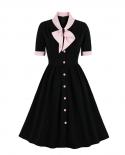Sailor Collar Black Pink Patchwork Single Breasted Retro Vintage Dresses Vd2232 Short Sleeve Club Evening Party Women Dr