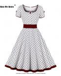 2022 cuello cuadrado vestidos blancos Vintage Polka Dot A Line Swing Kleid Vd3238 algodón para mujeres