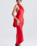 Ladys  Backless Bow Bandage Dress Sleeveless Red Neckmounted Bodycon Party Cocktail Party Evening Length Dresses  Dress