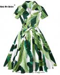 Vestido de verano de algodón de manga corta Robe Femme Sd0002 Green S 4xl Floral 50s 60s Vintage Rockabilly Women Dressdresses