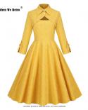 Autumn Winter Hepburn Style 50s 60s Pin Up Rockabilly Dress Suit Shirt Collar Fake Two Pieces Dress Vintage Robe Femme V