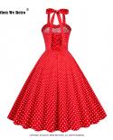 Vestido Vintage estilo francés Hepburn con lunares rojos y cuello Halter, vestido plisado de fiesta Retro para mujer de verano 2