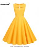 Hepburn Wind Yellow Fold Button Front Hollow Out Evening Party Dress Retro Pinup Sleeveless Slim  Fitting Elegant Dress 