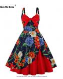 Algodón elegante Retro Rockabilly 50s 60s vestido Vintage para mujer Vd2990 A Line Plaid Floral fiesta Patchwork vestido de vera