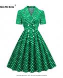 Vestidos para mujer 2023 Hepburn Wind Retro verde lunares vestido A arrugado línea A vestido de algodón de manga corta Vd3199 S 