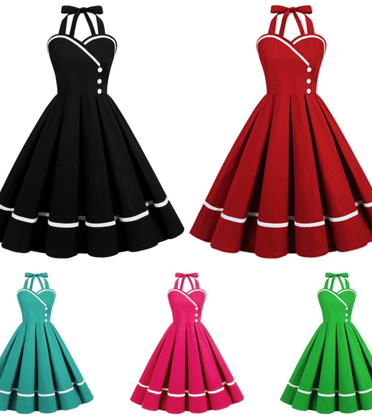 Vestido de mujer Pin Up Vintage 50s 60s Vestidos Hepburn Retro plisado sin tirantes Vestidos de algodón Rojo Negro Halter Kleid