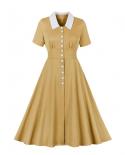 Color sólido Verde Amarillo Una línea Vestido vintage Vd3005 Vestidos de mujer de verano elegantes de un solo pecho