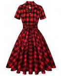 Retro Women Short Sleeve S 4xl Cotton Vintage Plaid Dress Sd0002 Checkerboard Black Red Vintage Autumn Dress Robesdresse