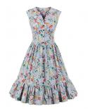 Sleeveless Pretty Ruffle Dress Vd1928 Vestido De Mujer Vintage V Neck Singlebreasted Summer Beach Floral Dress  Dresses