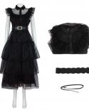 Vestido de miércoles para mujer y niña, disfraz de Cosplay a la moda para adultos, cinturón de encaje negro, conjunto de vestido