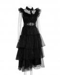 Wednesday Dress For Women Girl Cosplay Costume Fashion Aldult Kid Up Black Lace Belt Party Princess Frock Set Children T