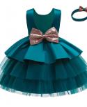 Christmas Girl Ball Gown Sequins Bow Dress Festive Kid Up Backless Wedding Frock Child Premium Princess Tunic Cloth