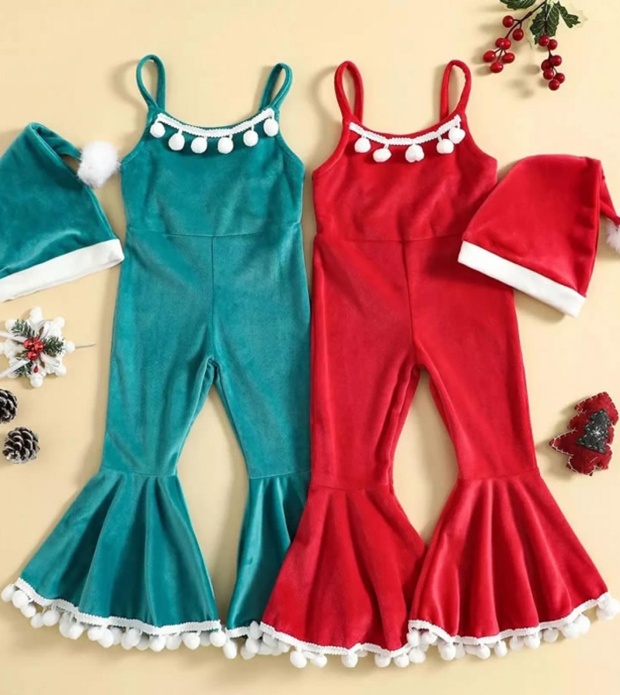 Christmas Jumpsuit For Baby Girl One Piece Clothes Xmas Kid Cute Ball Sling Pant Romperhat 2pc Set 2 6 Year