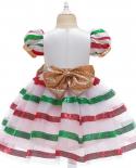Christmas Costume For Teen Girl Dress 2023 Festive Kid Up Bow Striped Sequins Lace Party Frock Children Tunic Clothes