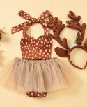Christmas Baby Girl Tutu Skirt Romperdeer Headband 2pc Set Outfit Clothes