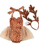 Christmas Baby Girl Tutu Skirt Romperdeer Headband 2pc Set Outfit Clothes
