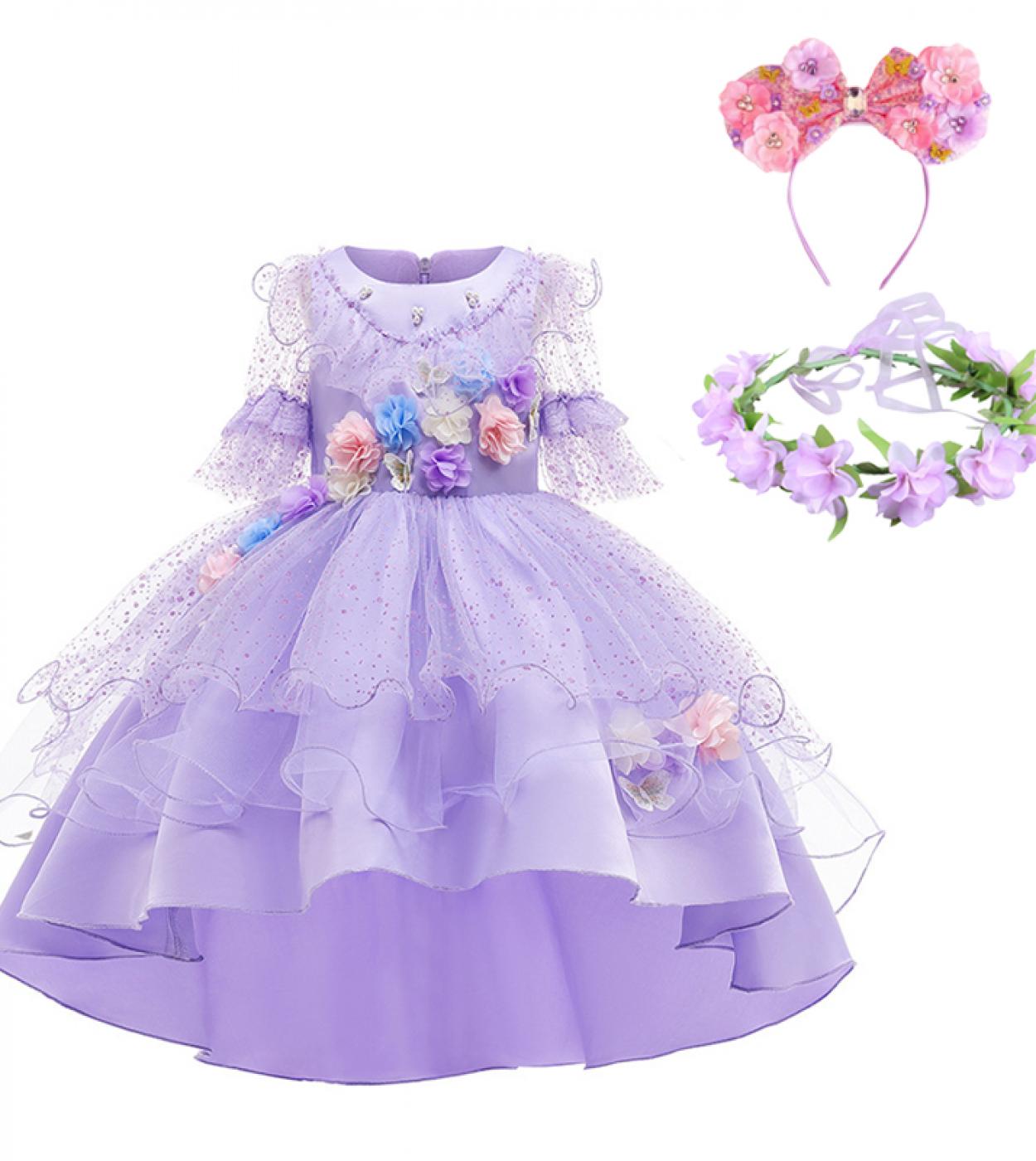Nuevo vestido Encanto para niña disfraz de Cosplay Isabella Mirabel Girl Up encaje fiesta princesa túnica niños Floral Frock Clo