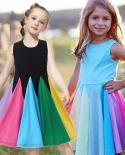 Summer Girls Bonfire Party Dress Rainbow Prom Gown Birthday Elegant Evening Dresses Casual Clothes Princess Costume 2 6t