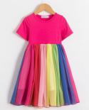 Summer Girls Bonfire Party Dress Rainbow Prom Gown Birthday Elegant Evening Dresses Casual Clothes Princess Costume 2 6t