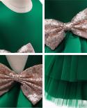 Toddler Baby Birthday Baptism Dresses For Girls Green Backless Christmas Princess Party Ball Gown Bow Cute Kids Communio