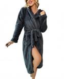 Coral Fleece Long Robe Kimono Sleepwear Lingerie Thicken Solid Color Plush Robe Coat Home Wear Winter Warm Bathrobe