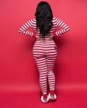 Women Striped One Piece Pajama Bodycon Sleepwear Long Sleeve Romper Jumpsuit Sleepwear Leotard Button Christmas Nightwea