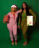 Women Striped One Piece Pajama Bodycon Sleepwear Long Sleeve Romper Jumpsuit Sleepwear Leotard Button Christmas Nightwea