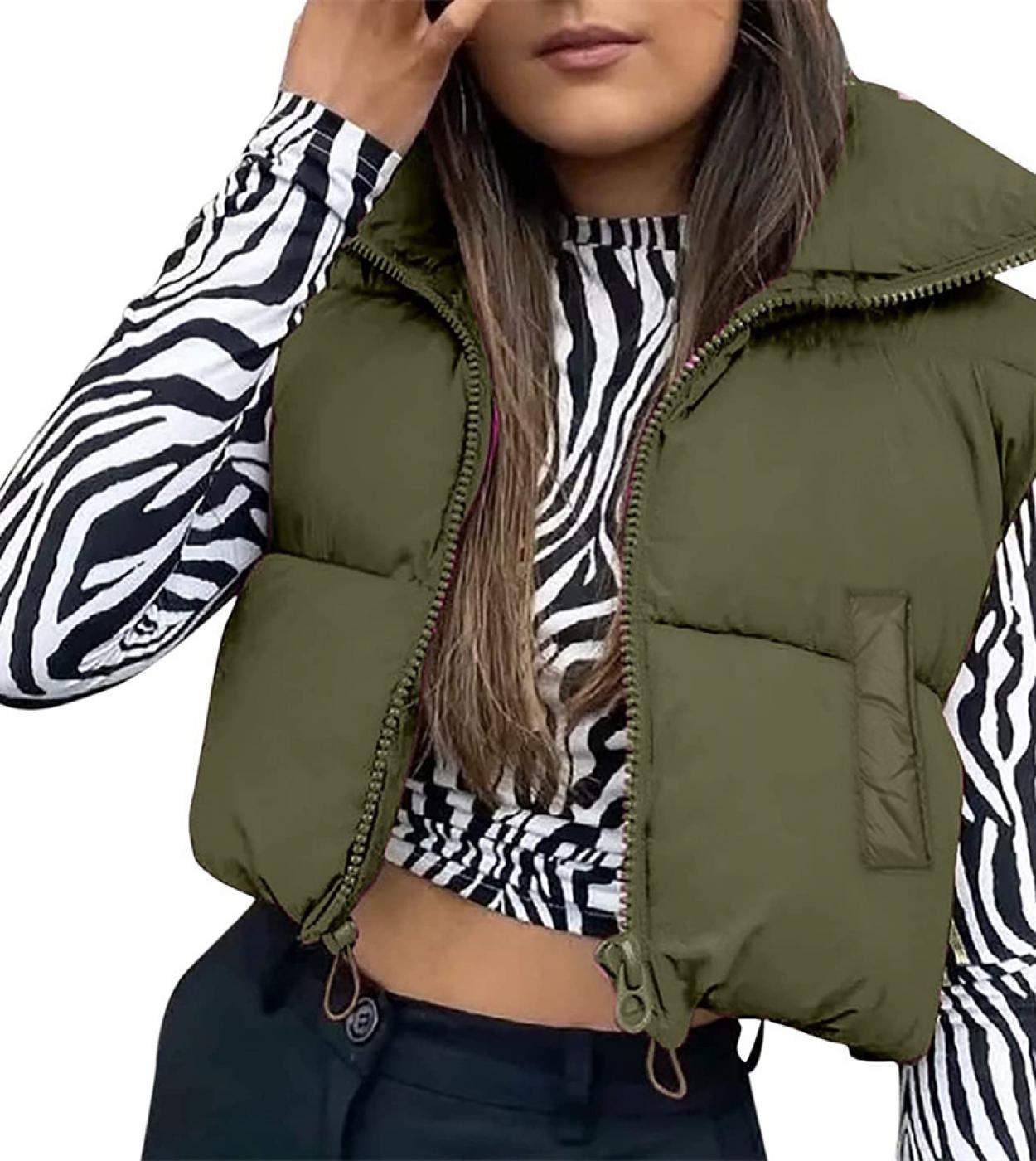 Tetyseysh Women High Neck Cropped Waistcoat Hot Lightweight Puffer Vest Chic Lady Sleeveless Solid Color Warm Jackets Ou
