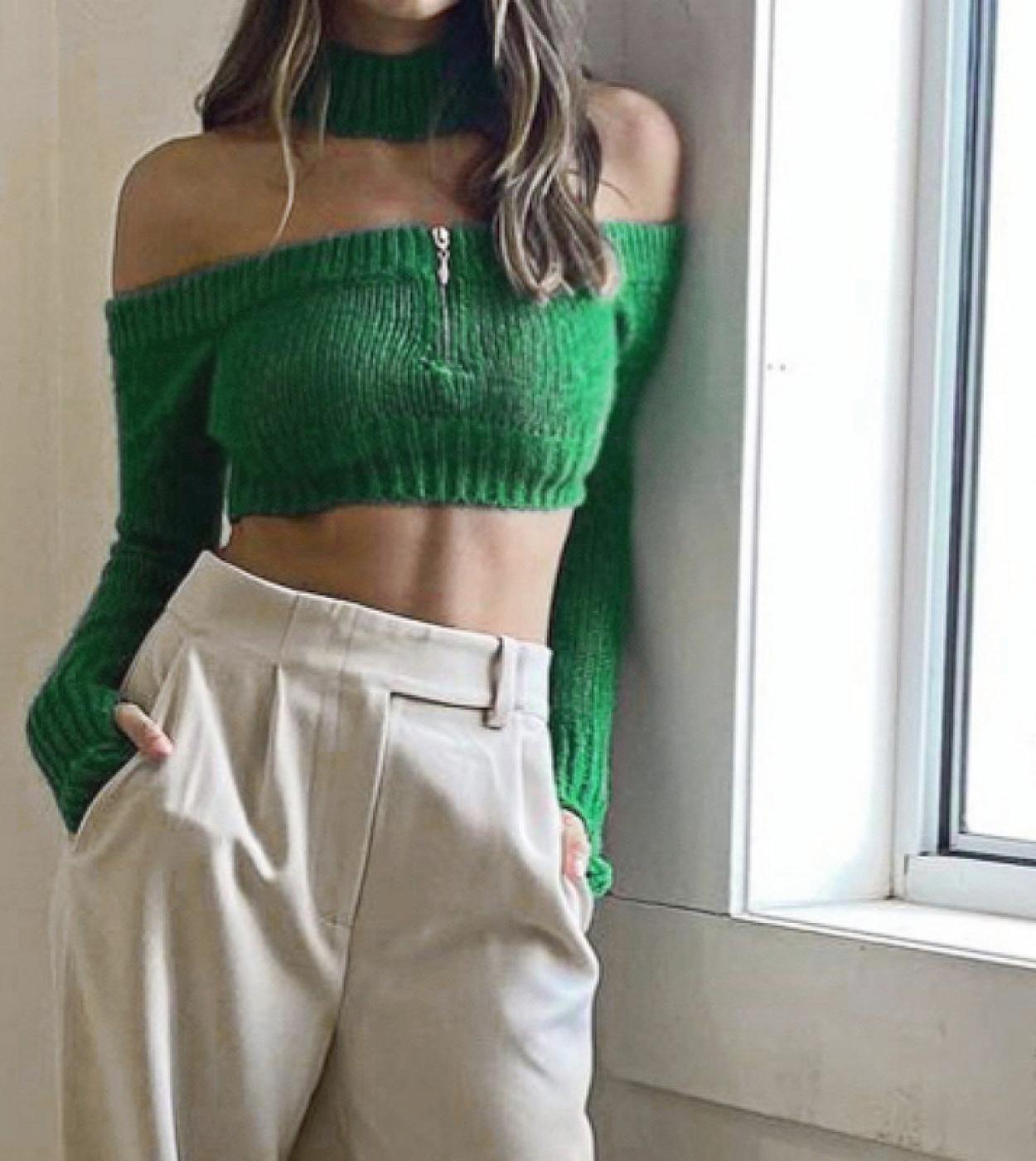 Tetyseysh Women Short Knitwear Backless Slim Tee Shirts Y2k  Knitted Solid Color Long Sleeve Off Shoulder Tops Streetwea