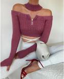 Tetyseysh Women Short Knitwear Backless Slim Tee Shirts Y2k  Knitted Solid Color Long Sleeve Off Shoulder Tops Streetwea