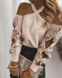 Women’s O Neck Knittedwear T Shirts Fall Spring Sequin Bowknot Cutout Long Sleeve Loose Knit Pullovers Topstshirts