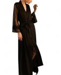 Women V Neck Sleeveless Nightgown Sleepwear Backless Nightdress Thin Long Sleeve Satin Bathrobe With Belt Pajamas