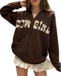 Y2k Womens 2000s Girls Zip Up Hoodies Casual Long Sleeve Letter Pattern Hooded Sweatshirts Pockets Autumn Spring Sweats