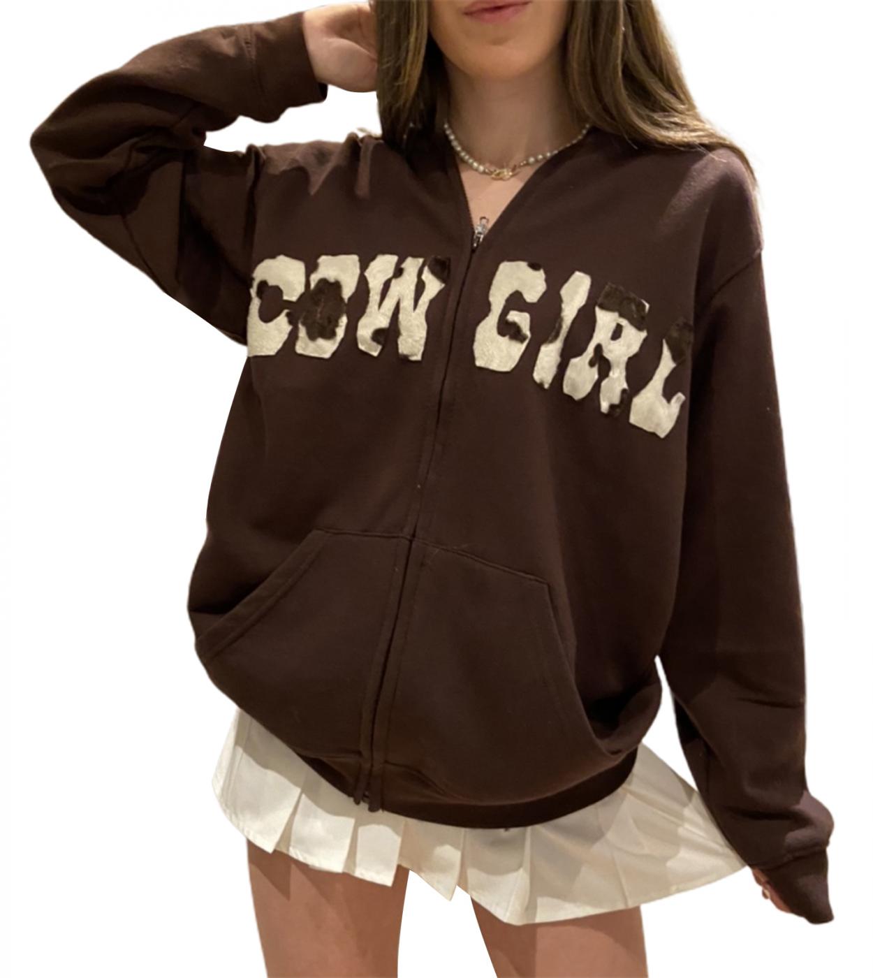 Y2k Womens 2000s Girls Zip Up Hoodies Casual Long Sleeve Letter Pattern Hooded Sweatshirts Pockets Autumn Spring Sweats