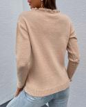 2022 Autumn New Womens Knitted Sweater Button Down Cardigan Wooden Ear Edge Sweater Personality Solid Color Female Card
