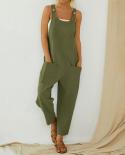 Women Loose Style Jumpsuit Boho Solid Color U Shaped Collar Suspender Trousers Summer Casual Sleeveless Overalls With Po