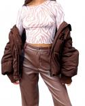 Tetyseysh Women Cropped Puffer Jacket Long Sleeve Stand Neck Zipper Cottonpadded Baggy Short Down Coats Streetwear  Jack