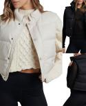 Womens Solid Stand Collar Warm Down Jacket Vest Streetwear Puffer Sleeveless Zipper Vest Lightweight Gilets Cropped Puf