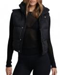 Womens Solid Stand Collar Warm Down Jacket Vest Streetwear Puffer Sleeveless Zipper Vest Lightweight Gilets Cropped Puf