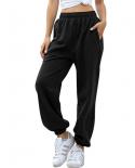 Women Sweatpants Jogger Pants Soft Plush Solid Color High Waist Baggy Trousers Pockets Fit Pant For Workout Running Spor