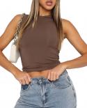 Tetyseysh Women Sleeveless Round Neck Solid Color Cropped Tops Summer Slim Fit Vest 2000s Aesthetic Girts Tanks Tops Cam