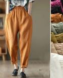 2022 Spring Summer New Arts Style Women Elastic Waist Loose Ankle Length Pants All Matched Casual Cotton Linen Harem Pan