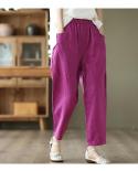 2022 Spring Summer New Arts Style Women Elastic Waist Loose Ankle Length Pants All Matched Casual Cotton Linen Harem Pan