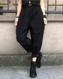 New  Spring Autumn Arts Style Women Elastic Waist Loose Anklelength Pants Allmatched Casual Cotton Green Harem Pants V45